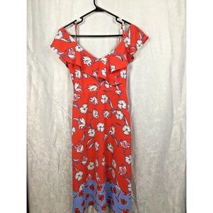 ROZ & ALI Red/Blue Floral Cold Shoulder Women Dress. Size 2 Petite. Beautiful